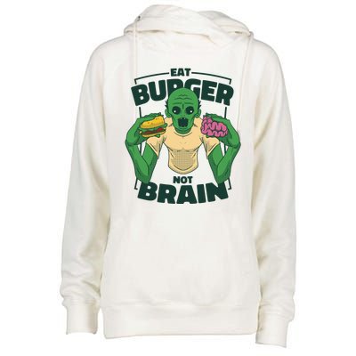 Eat Burger Not Brain Funny Zombie Womens Funnel Neck Pullover Hood