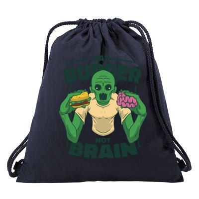 Eat Burger Not Brain Funny Zombie Drawstring Bag