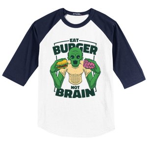 Eat Burger Not Brain Funny Zombie Baseball Sleeve Shirt