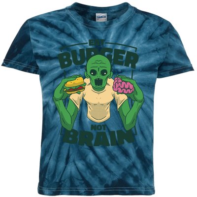 Eat Burger Not Brain Funny Zombie Kids Tie-Dye T-Shirt