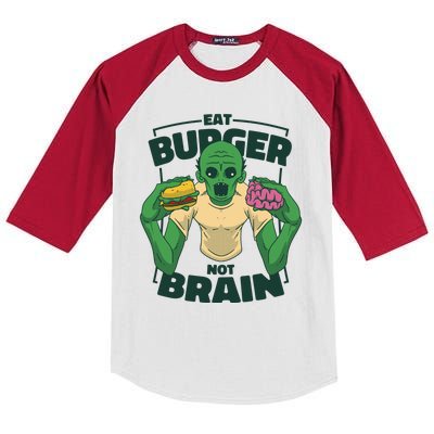 Eat Burger Not Brain Funny Zombie Kids Colorblock Raglan Jersey