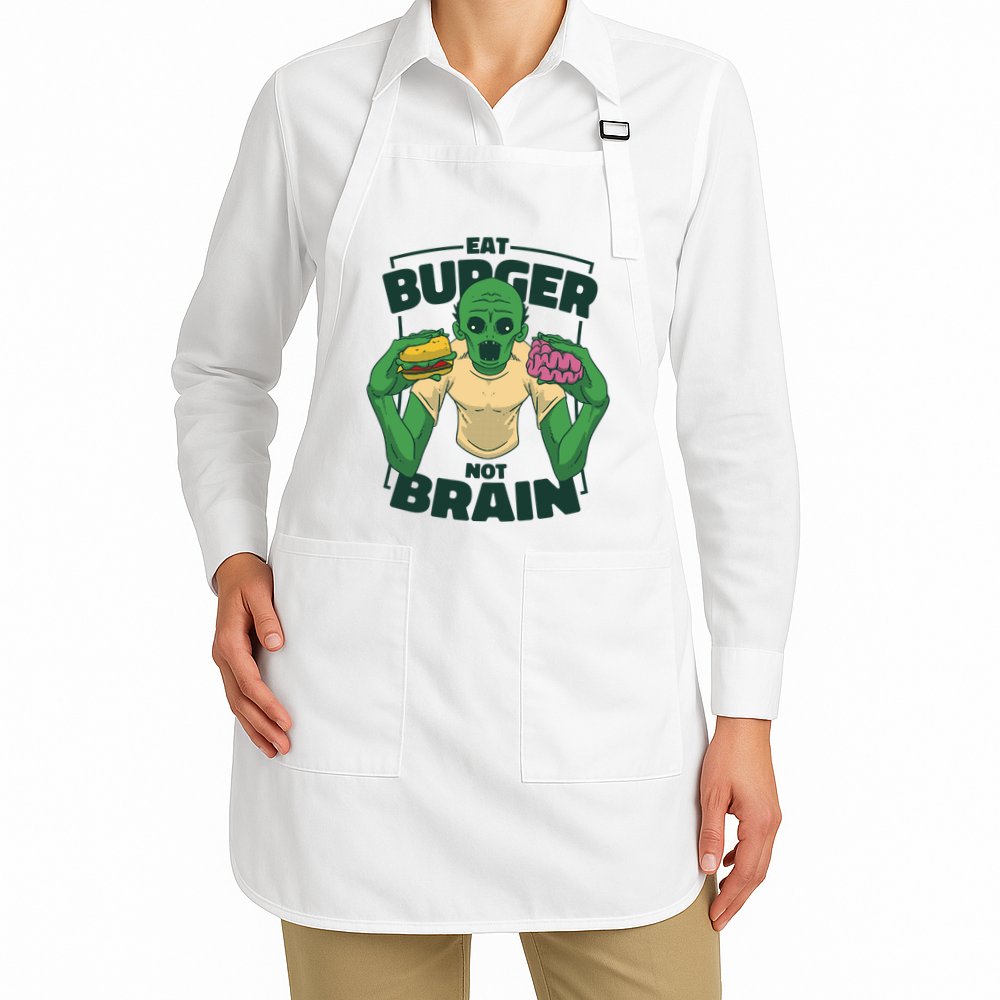 Eat Burger Not Brain Funny Zombie Apron