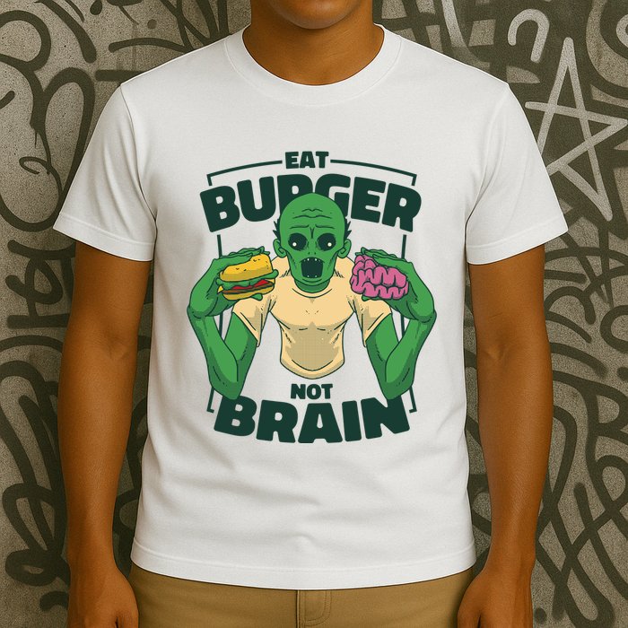 Eat Burger Not Brain Funny Zombie T-Shirt
