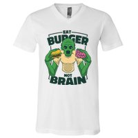 Eat Burger Not Brain Funny Zombie V-Neck T-Shirt