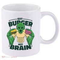 Eat Burger Not Brain Funny Zombie 11oz C Handle Ceramic Mug