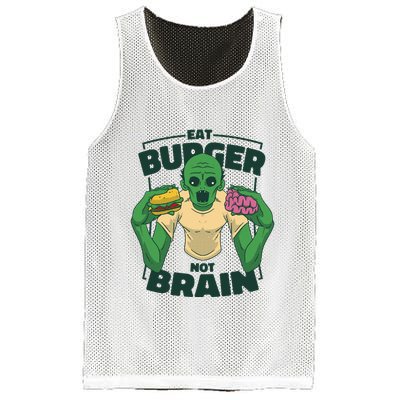 Eat Burger Not Brain Funny Zombie Mesh Reversible Basketball Jersey Tank