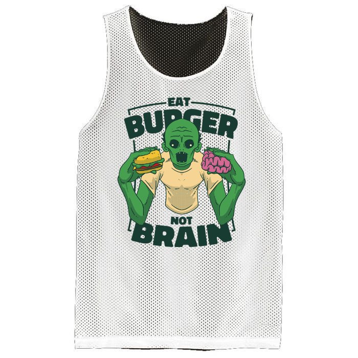 Eat Burger Not Brain Funny Zombie Mesh Reversible Basketball Jersey Tank