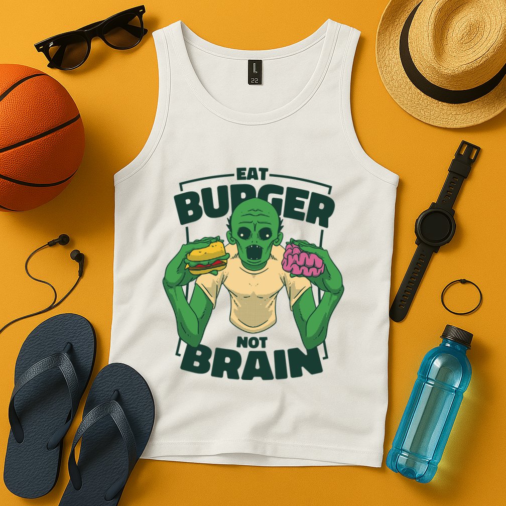 Eat Burger Not Brain Funny Zombie Tank Top