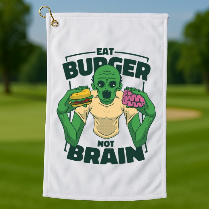 Eat Burger Not Brain Funny Zombie Golf Towel
