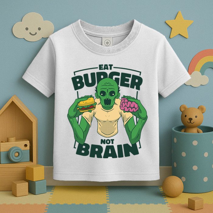 Eat Burger Not Brain Funny Zombie Toddler T-Shirt