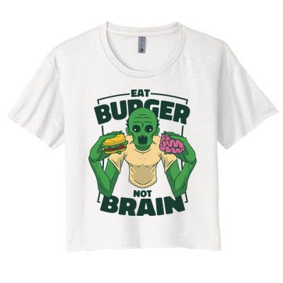 Eat Burger Not Brain Funny Zombie Women's Crop Top Tee