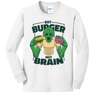 Eat Burger Not Brain Funny Zombie Kids Long Sleeve Shirt