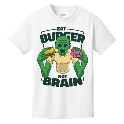 Eat Burger Not Brain Funny Zombie Kids T-Shirt