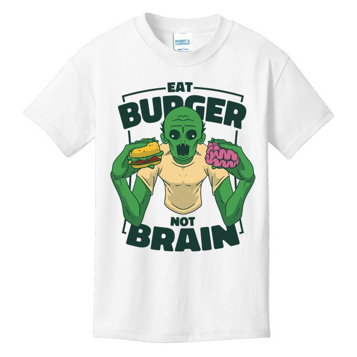 Eat Burger Not Brain Funny Zombie Kids T-Shirt