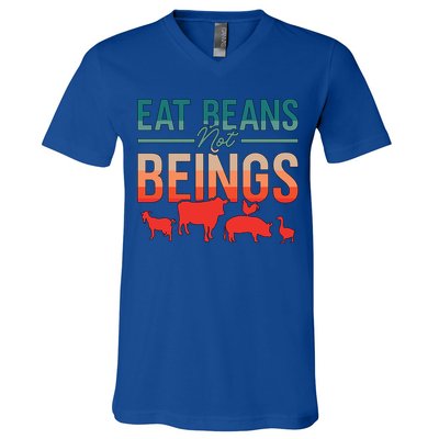 Eat Beans Not Beings Retro Vegan Lifestyle No Meat Veganism Gift V-Neck T-Shirt
