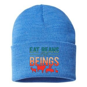 Eat Beans Not Beings Retro Vegan Lifestyle No Meat Veganism Gift Sustainable Knit Beanie