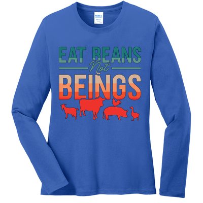 Eat Beans Not Beings Retro Vegan Lifestyle No Meat Veganism Gift Ladies Long Sleeve Shirt