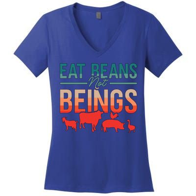 Eat Beans Not Beings Retro Vegan Lifestyle No Meat Veganism Gift Women's V-Neck T-Shirt