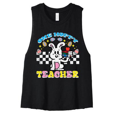 Easter Bunny One Hoppy Teacher Retro Rabbit Women's Racerback Cropped Tank