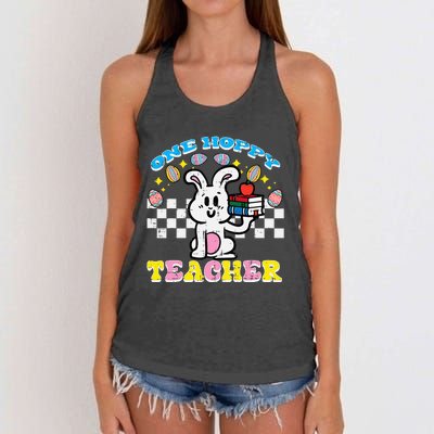 Easter Bunny One Hoppy Teacher Retro Rabbit Women's Knotted Racerback Tank