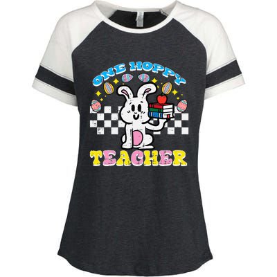 Easter Bunny One Hoppy Teacher Retro Rabbit Enza Ladies Jersey Colorblock Tee