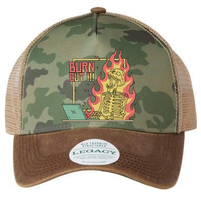 Emotionally Burnt Out Skeleton On Fire Legacy Tie Dye Trucker Hat