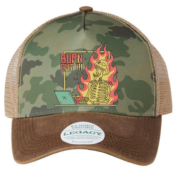 Emotionally Burnt Out Skeleton On Fire Legacy Tie Dye Trucker Hat