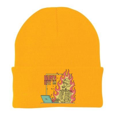 Emotionally Burnt Out Skeleton On Fire Knit Cap Winter Beanie