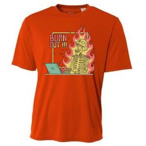 Emotionally Burnt Out Skeleton On Fire Cooling Performance Crew T-Shirt