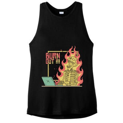 Emotionally Burnt Out Skeleton On Fire Ladies PosiCharge Tri-Blend Wicking Tank