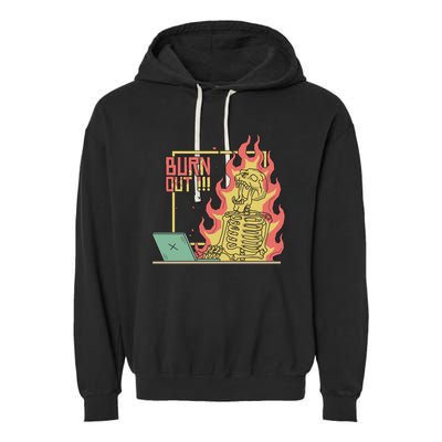 Emotionally Burnt Out Skeleton On Fire Garment-Dyed Fleece Hoodie