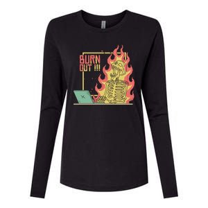 Emotionally Burnt Out Skeleton On Fire Womens Cotton Relaxed Long Sleeve T-Shirt