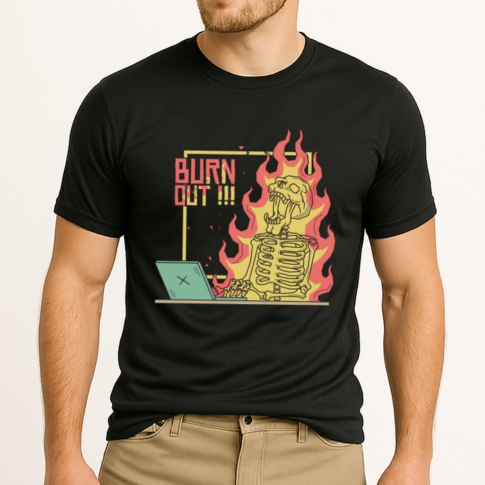 Emotionally Burnt Out Skeleton On Fire Performance Shirt