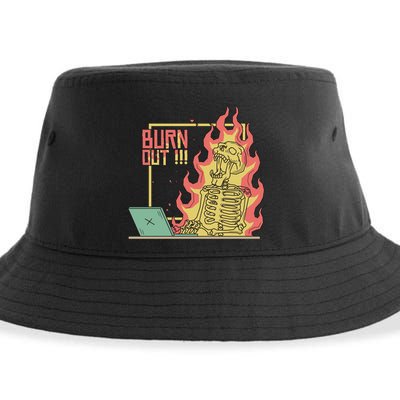 Emotionally Burnt Out Skeleton On Fire Sustainable Bucket Hat