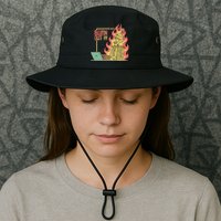 Emotionally Burnt Out Skeleton On Fire Bucket Hat