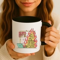 Emotionally Burnt Out Skeleton On Fire Mug