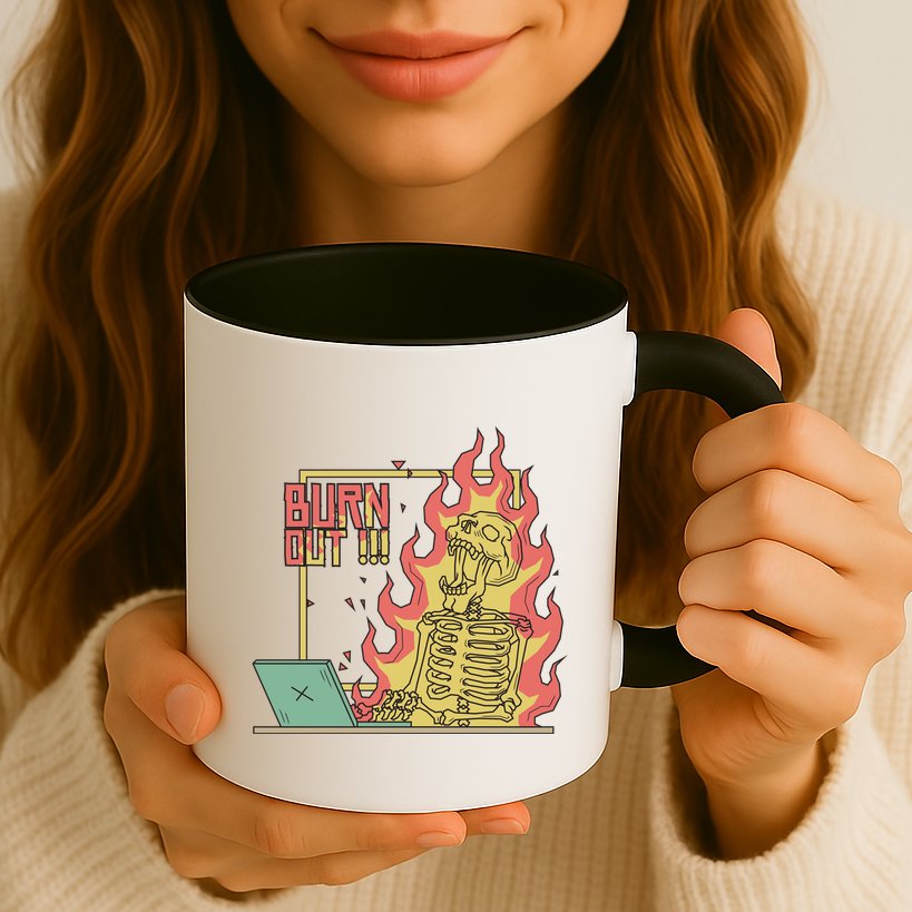 Emotionally Burnt Out Skeleton On Fire Mug