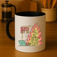 Emotionally Burnt Out Skeleton On Fire Mug