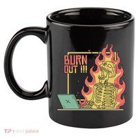 Emotionally Burnt Out Skeleton On Fire 11oz C Handle Ceramic Mug