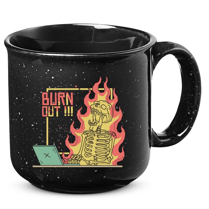 Emotionally Burnt Out Skeleton On Fire 15oz Campfire Ceramic Mug
