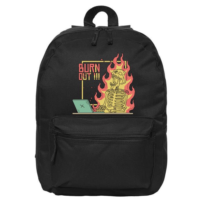 Emotionally Burnt Out Skeleton On Fire 16 in Basic Backpack