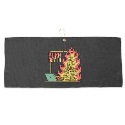Emotionally Burnt Out Skeleton On Fire Large Microfiber Waffle Golf Towel