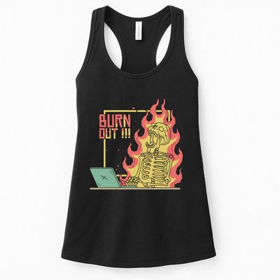 Emotionally Burnt Out Skeleton On Fire Womens Tank Top