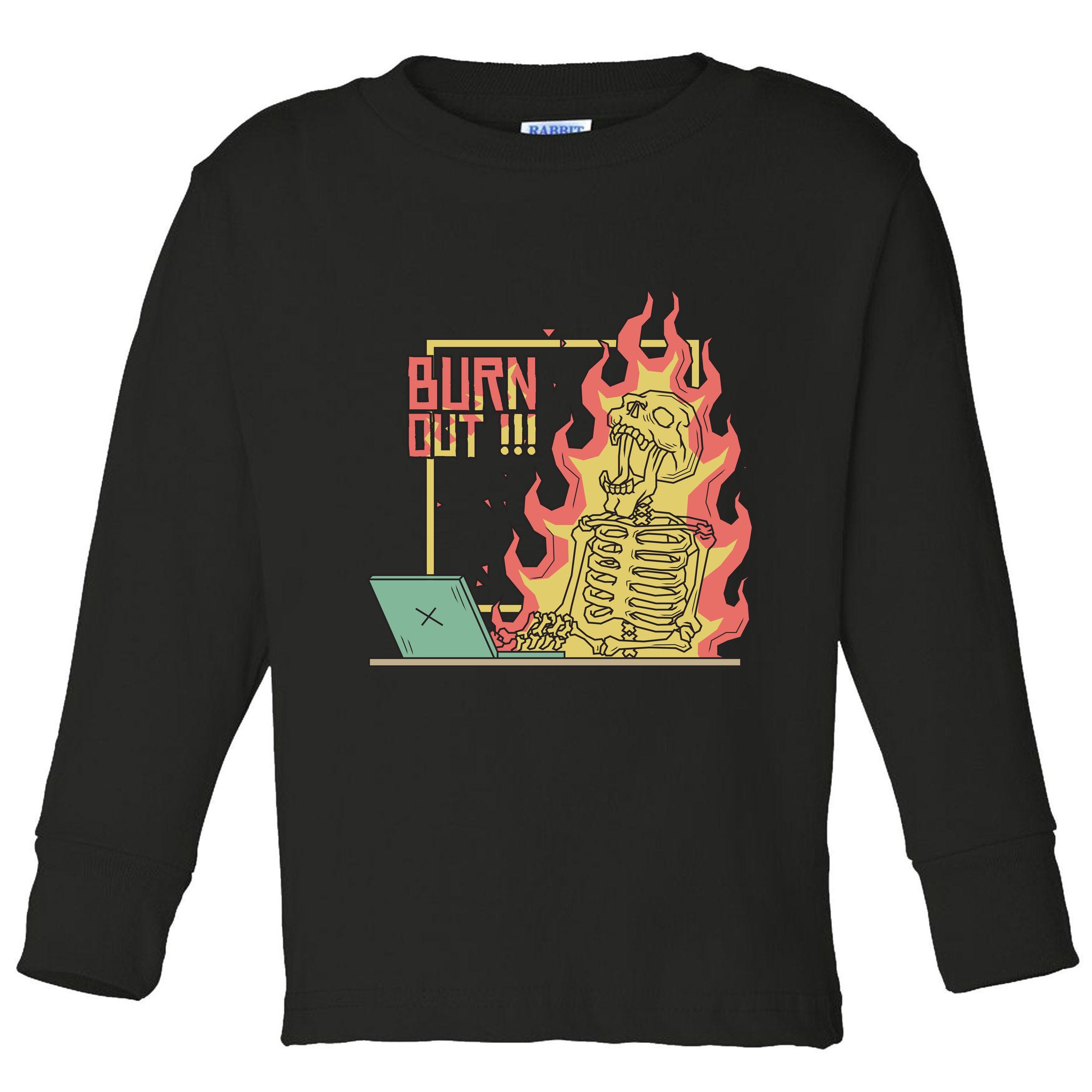 Emotionally Burnt Out Skeleton On Fire Toddler Long Sleeve Shirt