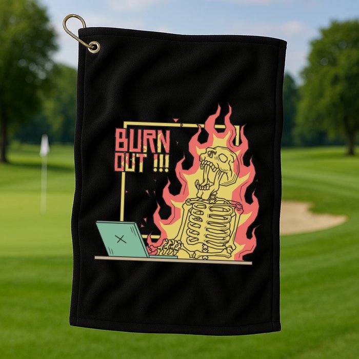 Emotionally Burnt Out Skeleton On Fire Golf Towel
