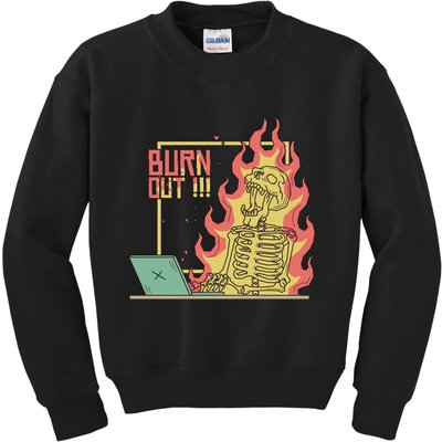 Emotionally Burnt Out Skeleton On Fire Kids Sweatshirt
