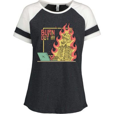 Emotionally Burnt Out Skeleton On Fire Enza Ladies Jersey Colorblock Tee