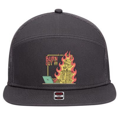 Emotionally Burnt Out Skeleton On Fire 7 Panel Mesh Trucker Snapback Hat