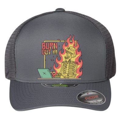 Emotionally Burnt Out Skeleton On Fire Flexfit Unipanel Trucker Cap