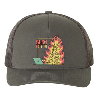 Emotionally Burnt Out Skeleton On Fire Yupoong Adult 5-Panel Trucker Hat